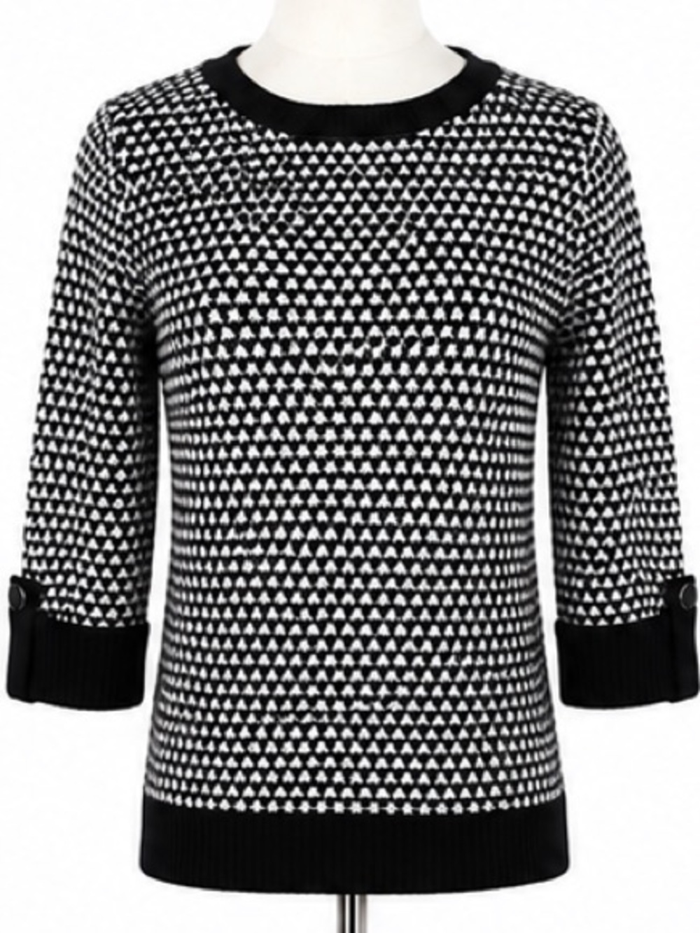 Karen Scott Black and White Patterned Crewneck Sweater